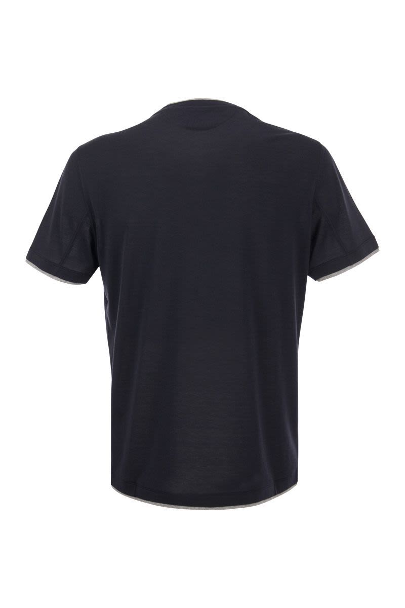 BRUNELLO CUCINELLI Silk and Cotton T-Shirt with Layered Design