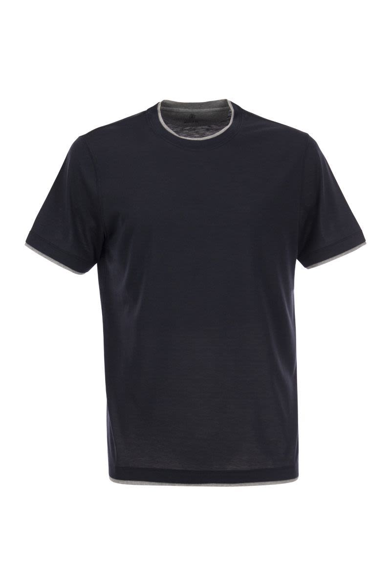 BRUNELLO CUCINELLI Silk and Cotton T-Shirt with Layered Design