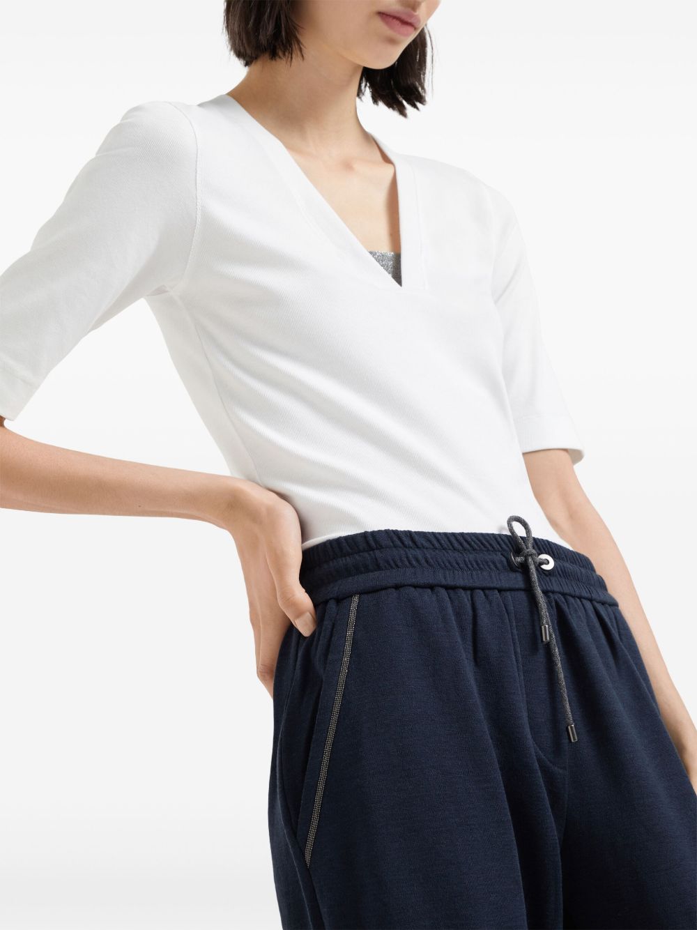 BRUNELLO CUCINELLI Womens Cotton-Silk Blend Trousers with Drawstring