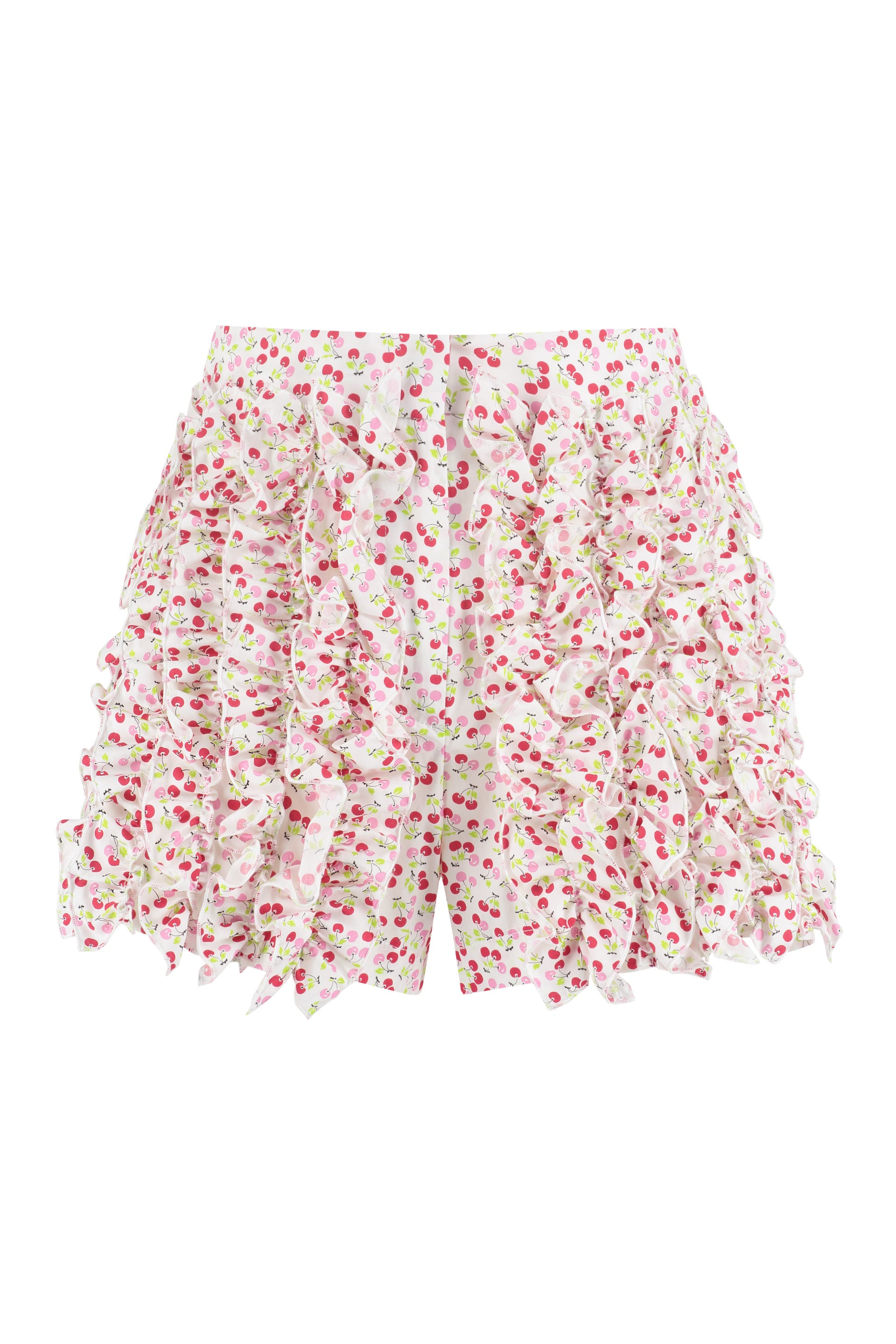 MSGM Women's Printed Cotton Shorts with Front Ruffles