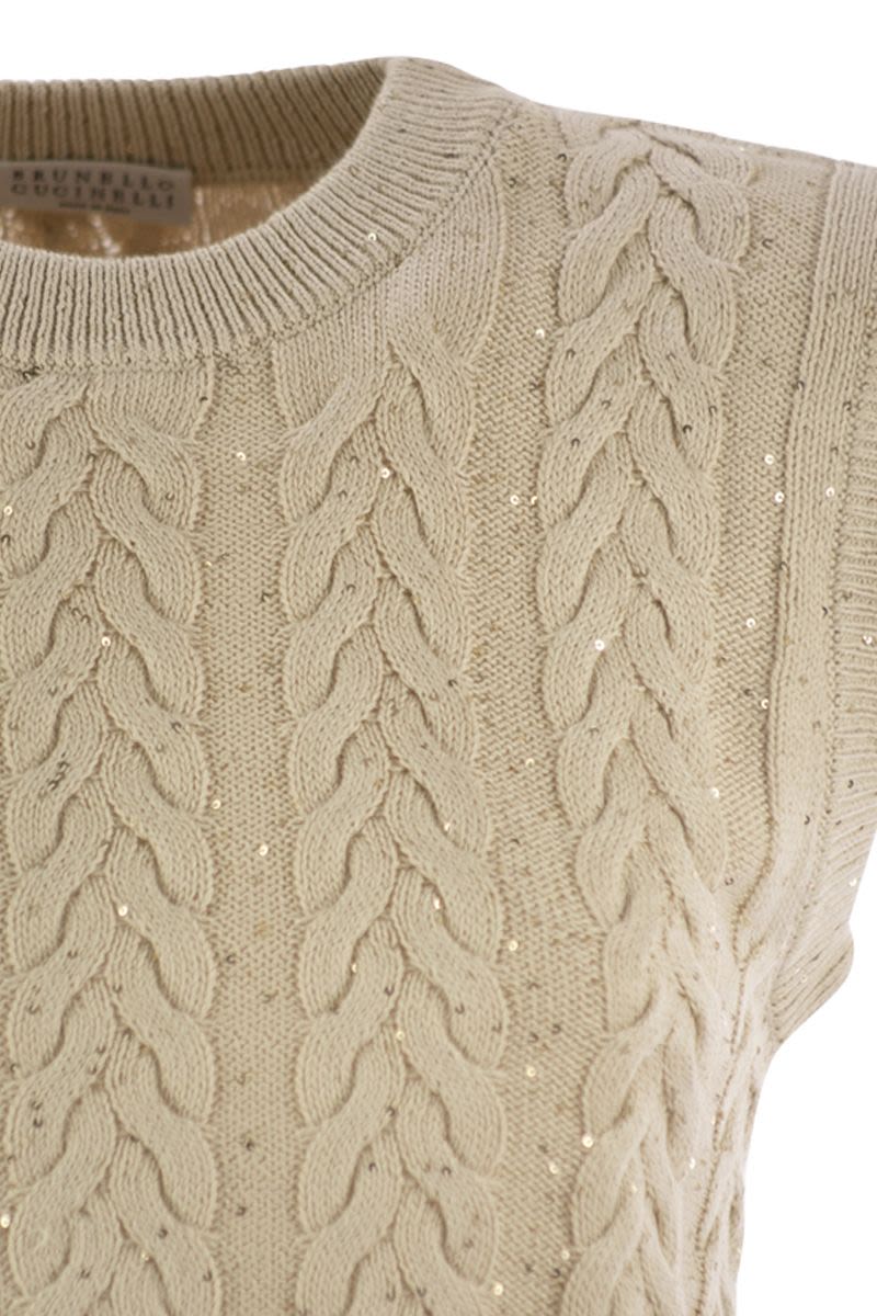 BRUNELLO CUCINELLI Dazzling Double Cable Knit Cotton Waistcoat