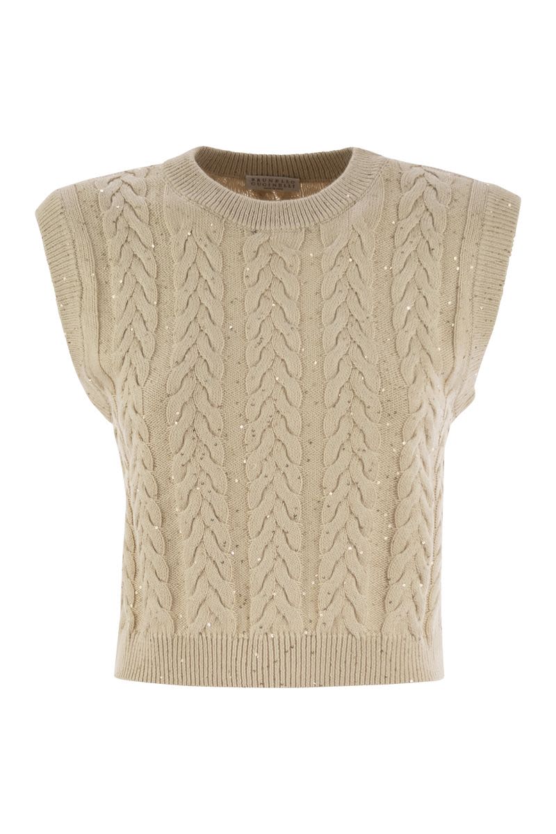 BRUNELLO CUCINELLI Dazzling Double Cable Knit Cotton Waistcoat