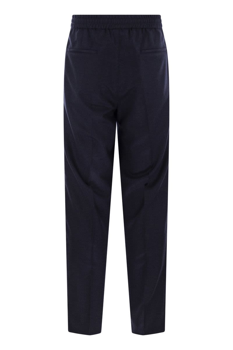 BRUNELLO CUCINELLI Leisure Fit Trousers in Virgin Wool Flannel with Drawstring and Double Darts