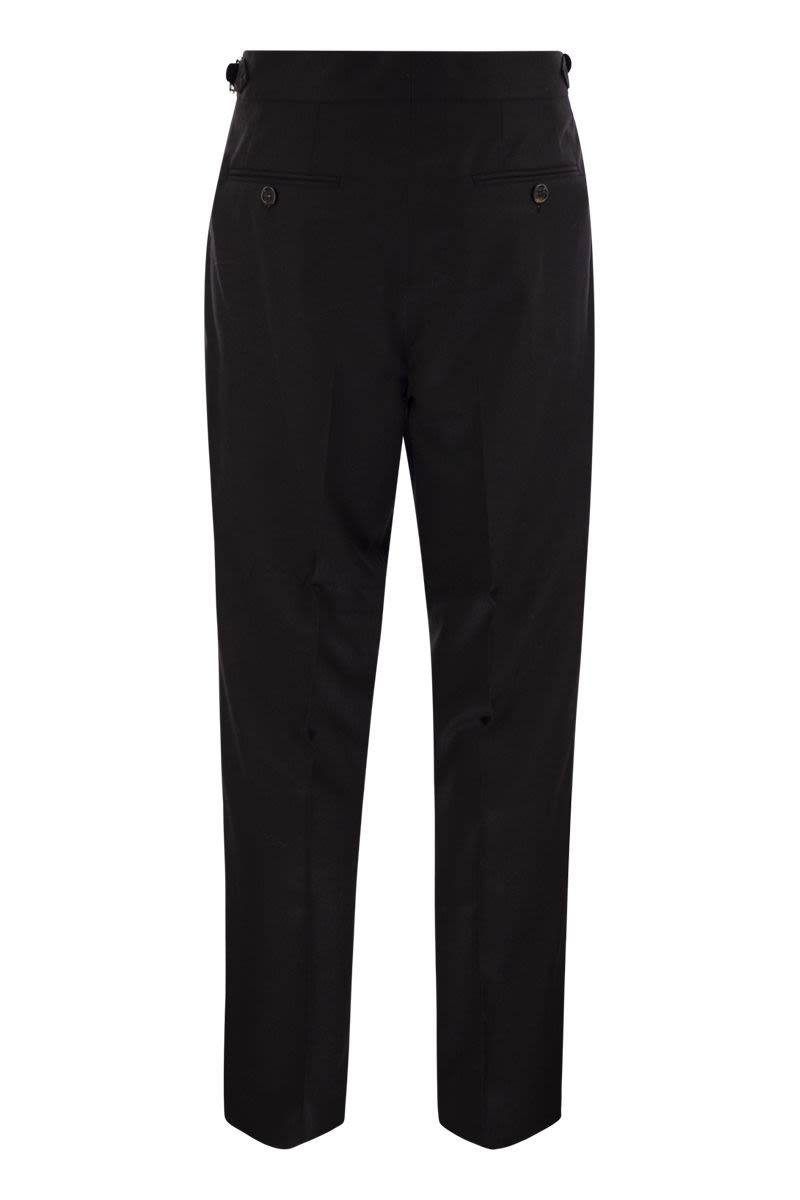 BRUNELLO CUCINELLI Tailor-Fit Virgin Wool Canvas Trousers with Double Inverted Darts and Side Buckles
