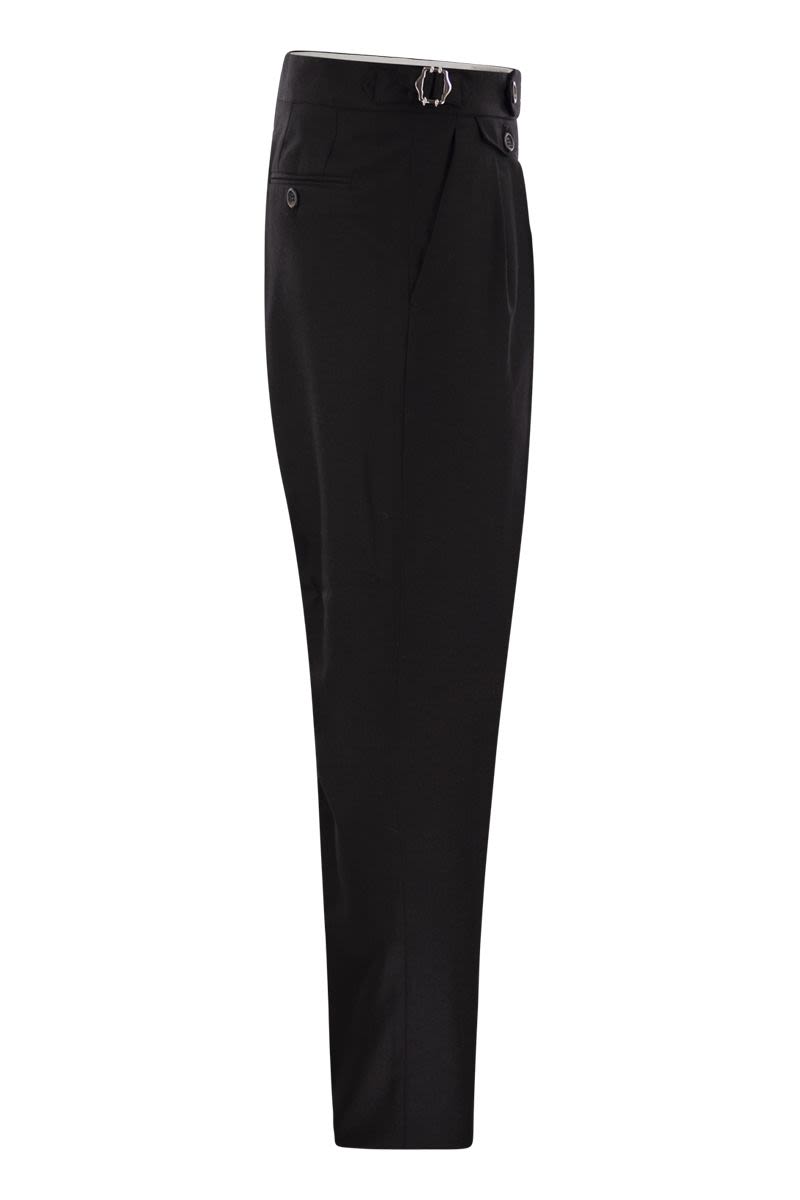 BRUNELLO CUCINELLI Tailor-Fit Virgin Wool Canvas Trousers with Double Inverted Darts and Side Buckles