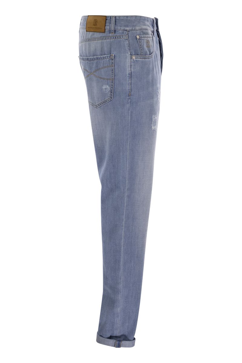 BRUNELLO CUCINELLI Lightweight Five-Pocket Leisure Fit Trousers with Handmade Rips