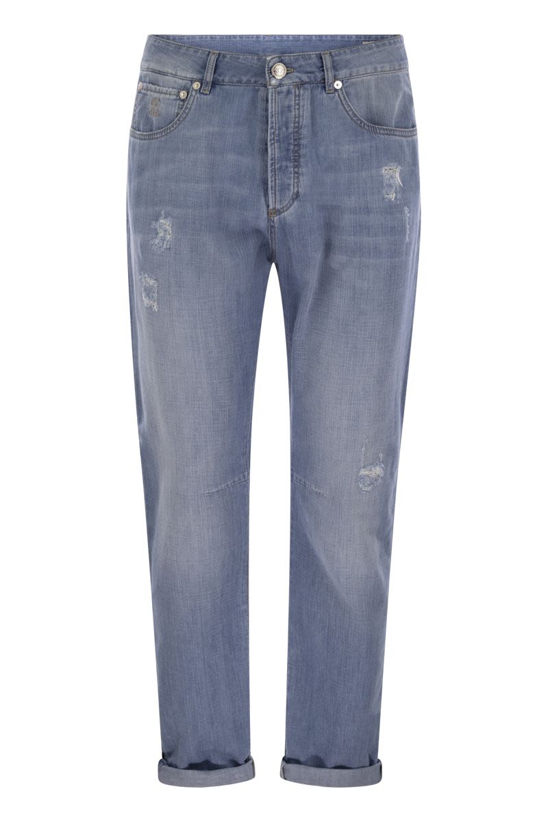 BRUNELLO CUCINELLI Lightweight Five-Pocket Leisure Fit Trousers with Handmade Rips