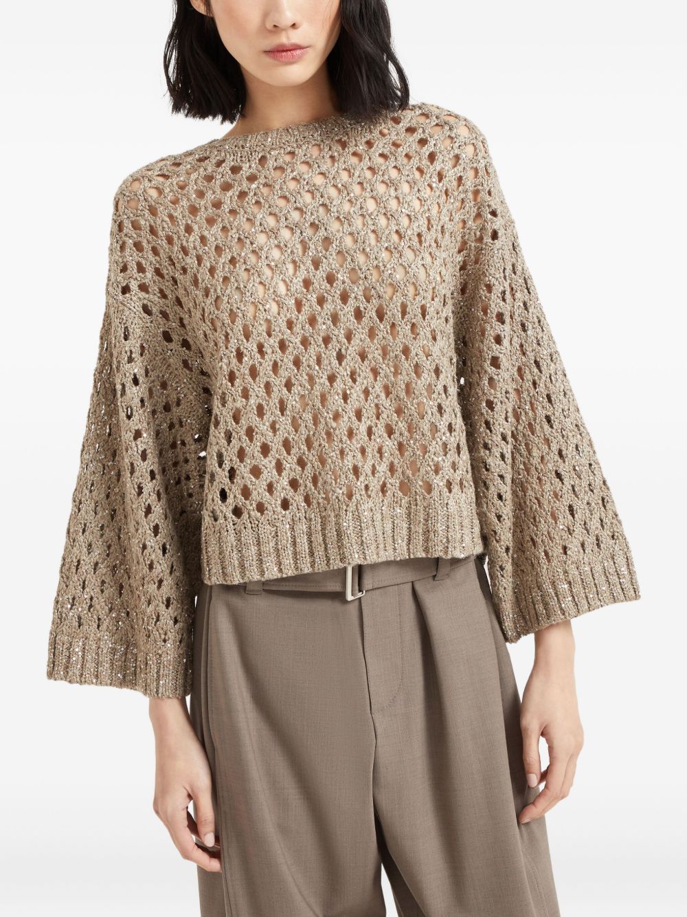 BRUNELLO CUCINELLI Open-Knit Sweater with Ribbed Hem for Women - FW25