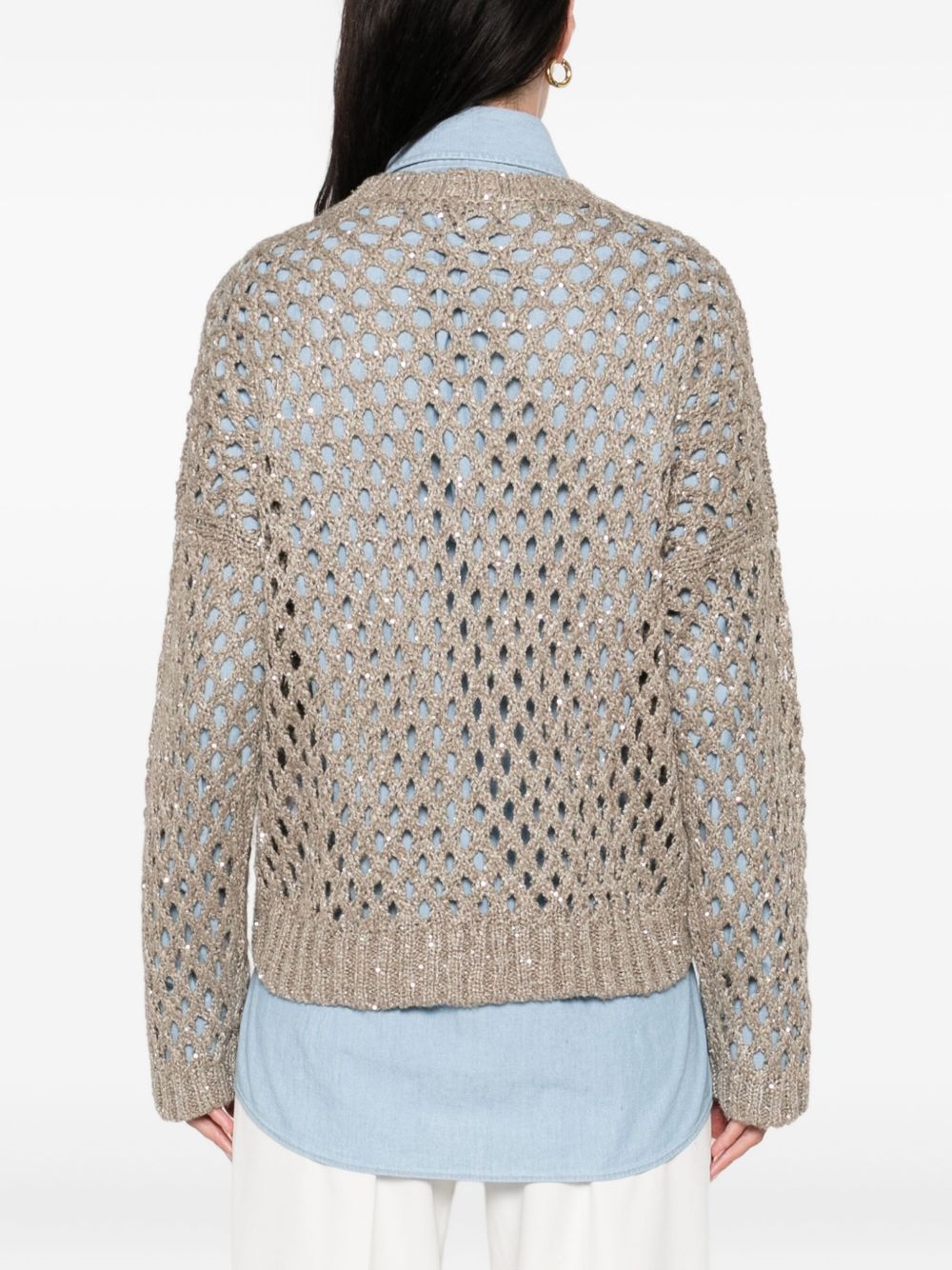 BRUNELLO CUCINELLI Open-Knit V-Neck Sweater
