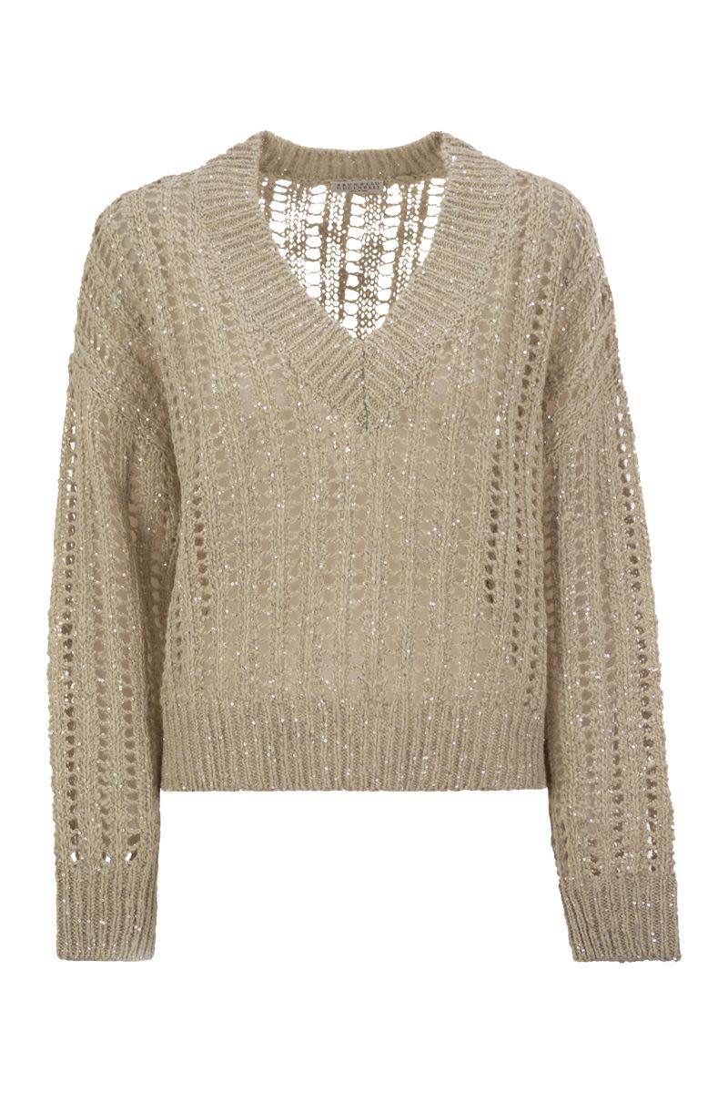 BRUNELLO CUCINELLI Silk and Linen V-Neck Sweater