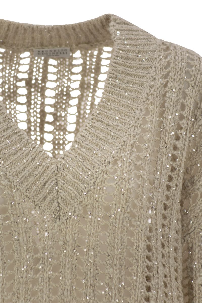 BRUNELLO CUCINELLI Silk and Linen V-Neck Sweater