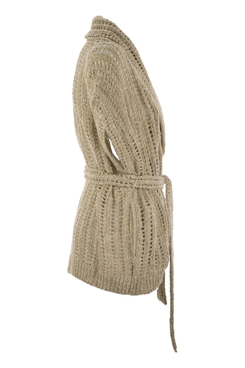 BRUNELLO CUCINELLI Dazzling Silk and Linen Perforated Rib Cardigan