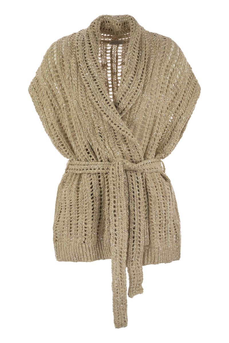 BRUNELLO CUCINELLI Dazzling Silk and Linen Perforated Rib Cardigan