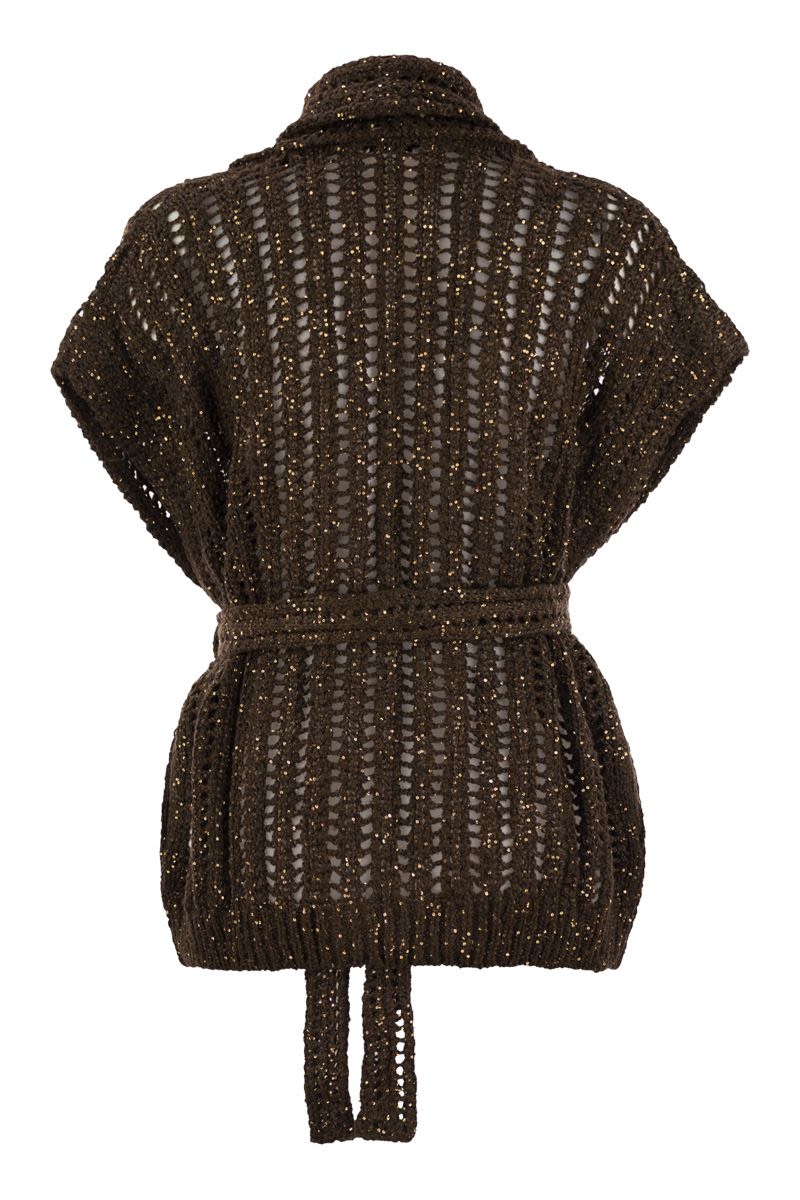 BRUNELLO CUCINELLI Dazzling Silk and Linen Perforated Rib Cardigan