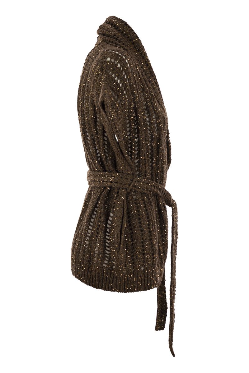 BRUNELLO CUCINELLI Dazzling Silk and Linen Perforated Rib Cardigan