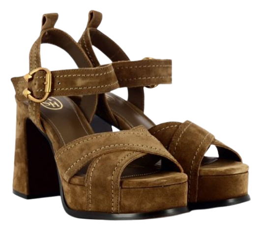 ASH Leather Almond Toe Side Zip Sandals with Mid Block Heel
