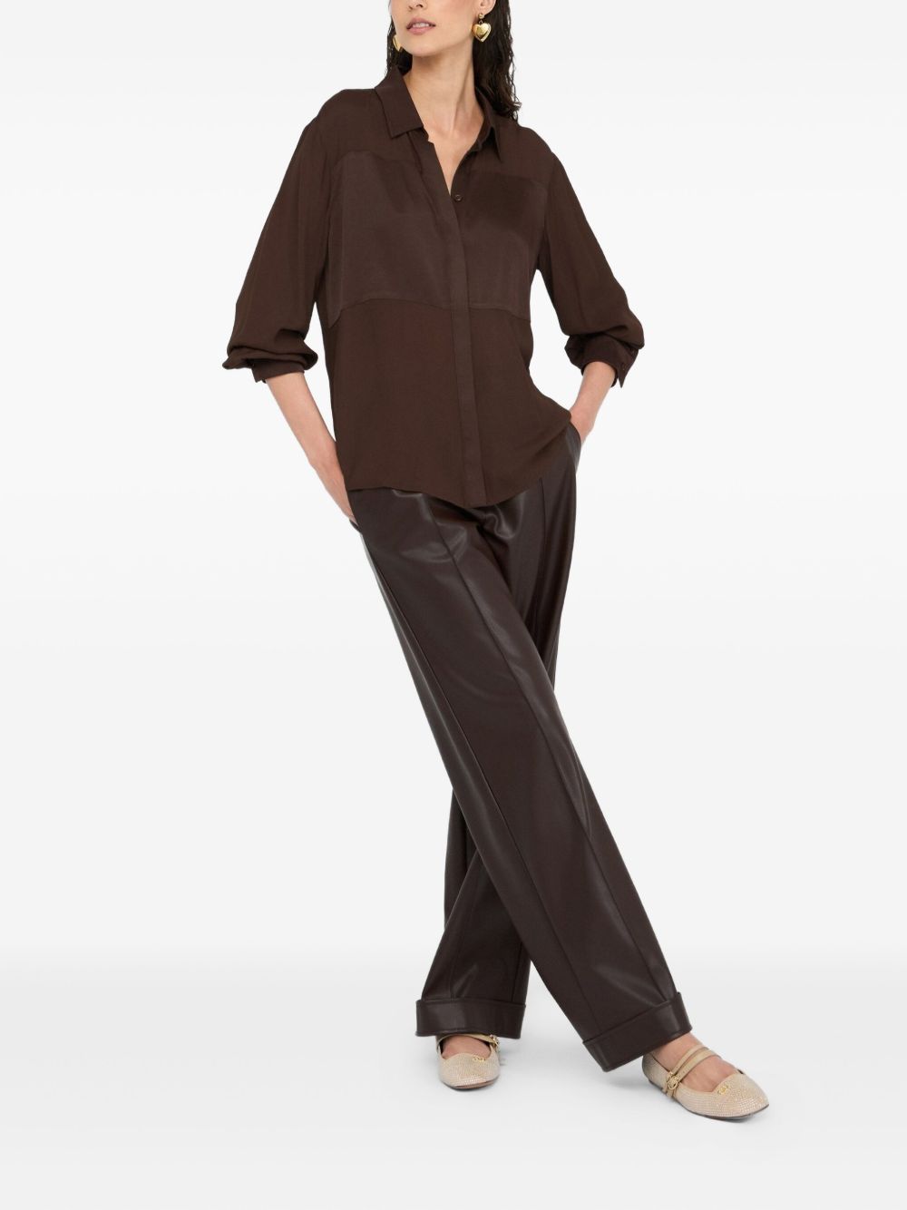 LIU JO Crepe Blouse with Satin Inserts - Women’s Long Sleeve