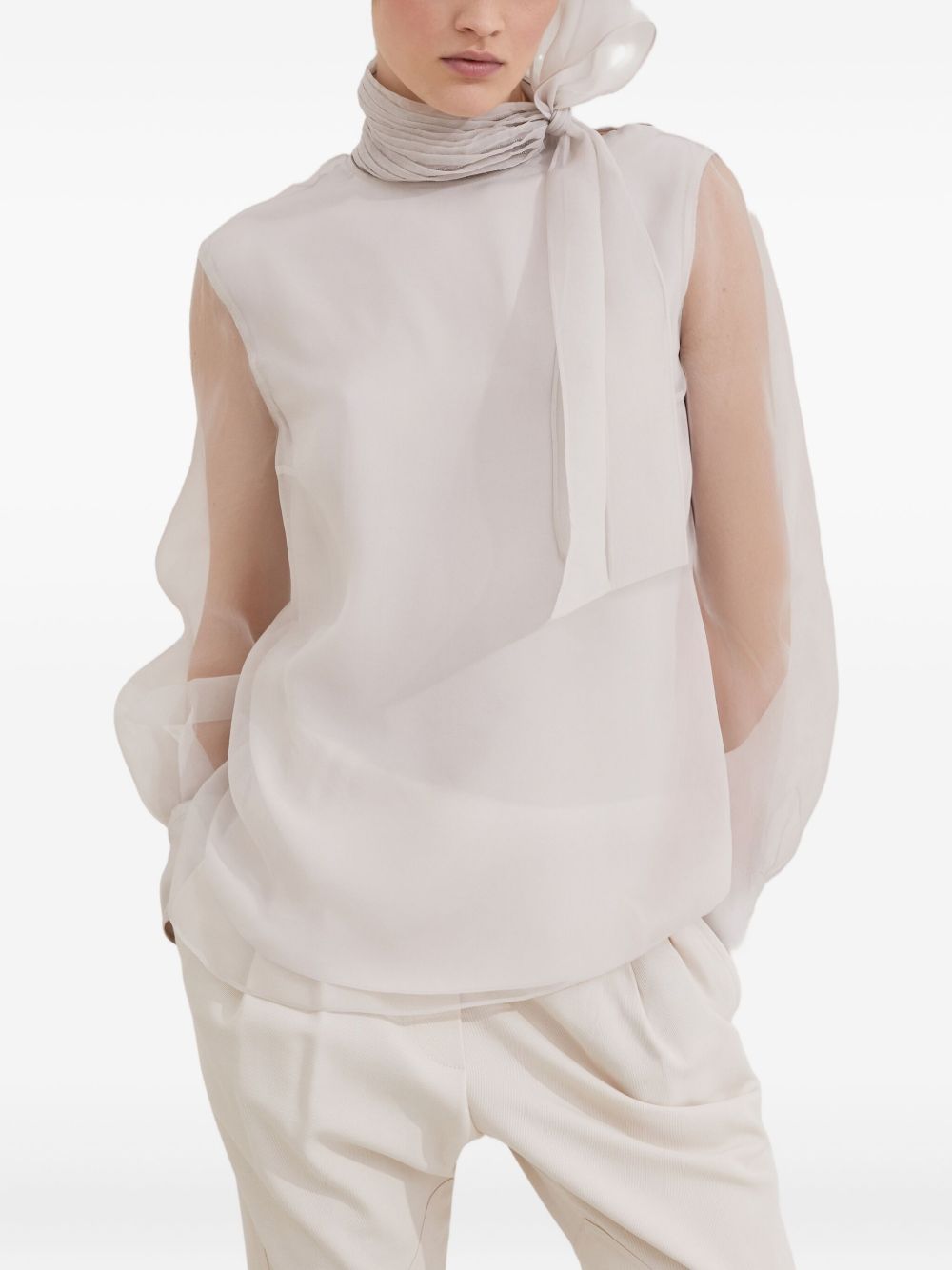 BRUNELLO CUCINELLI Crispy Silk Pussybow Blouse