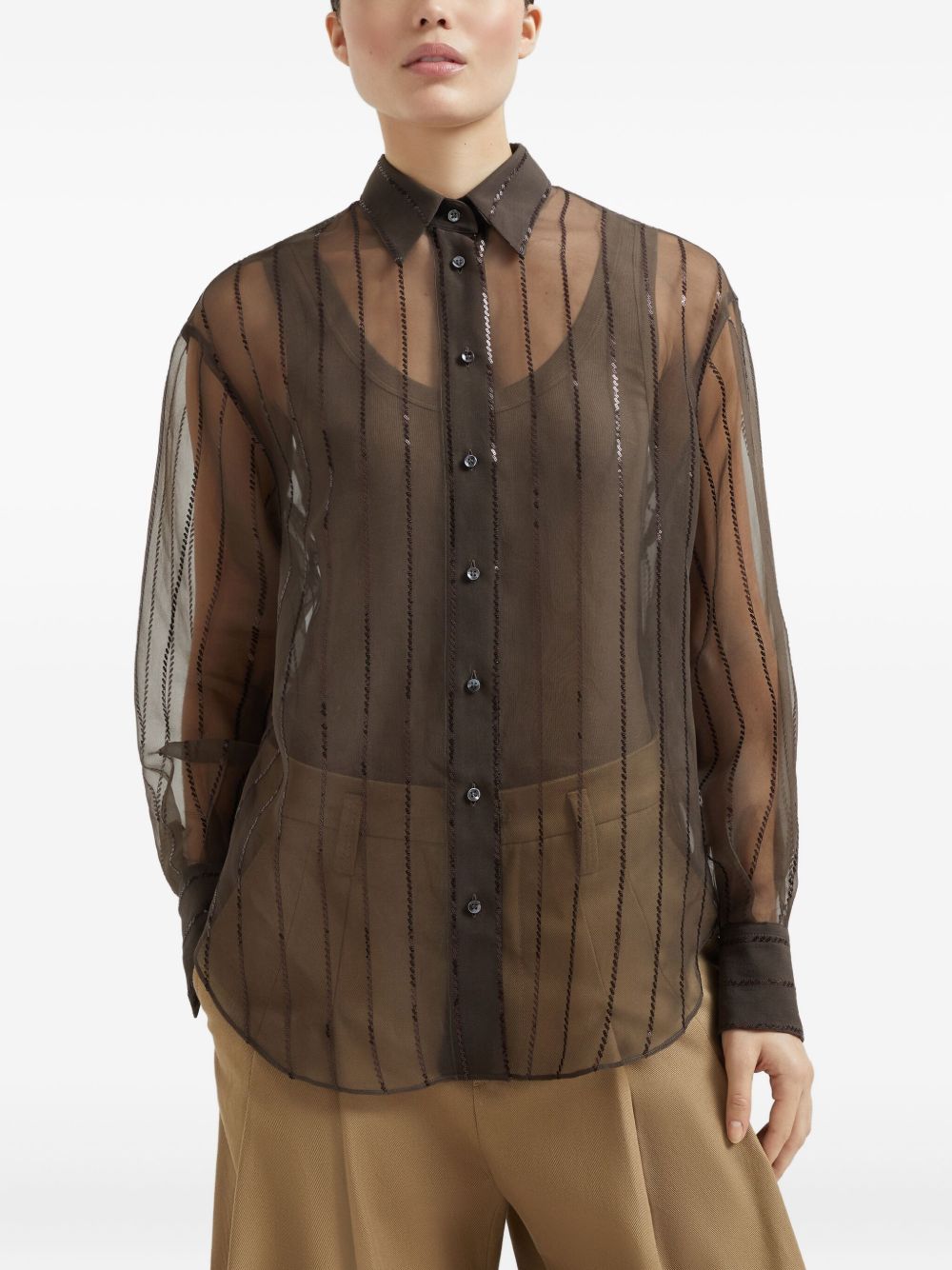 BRUNELLO CUCINELLI Long Sleeve Silk Shirt