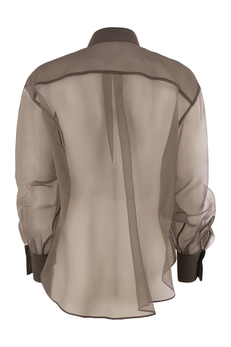 BRUNELLO CUCINELLI Crispy Silk Flora Appliqué Shirt