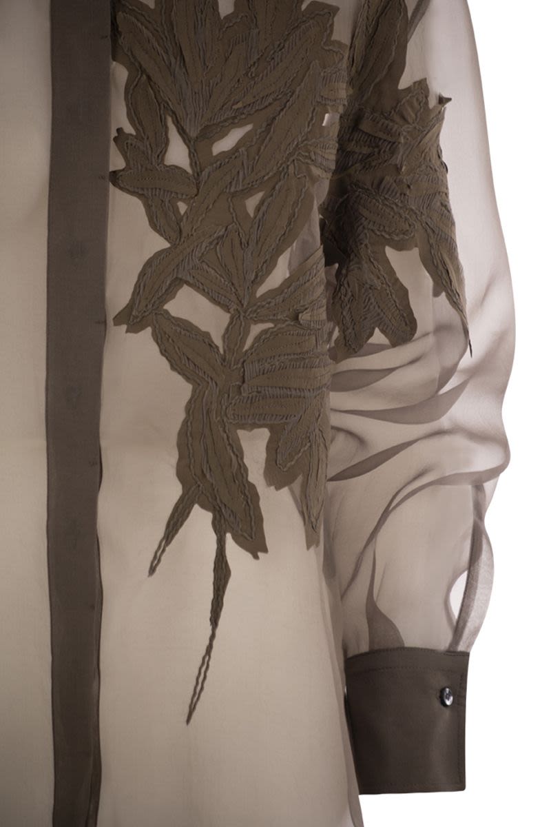 BRUNELLO CUCINELLI Crispy Silk Flora Appliqué Shirt
