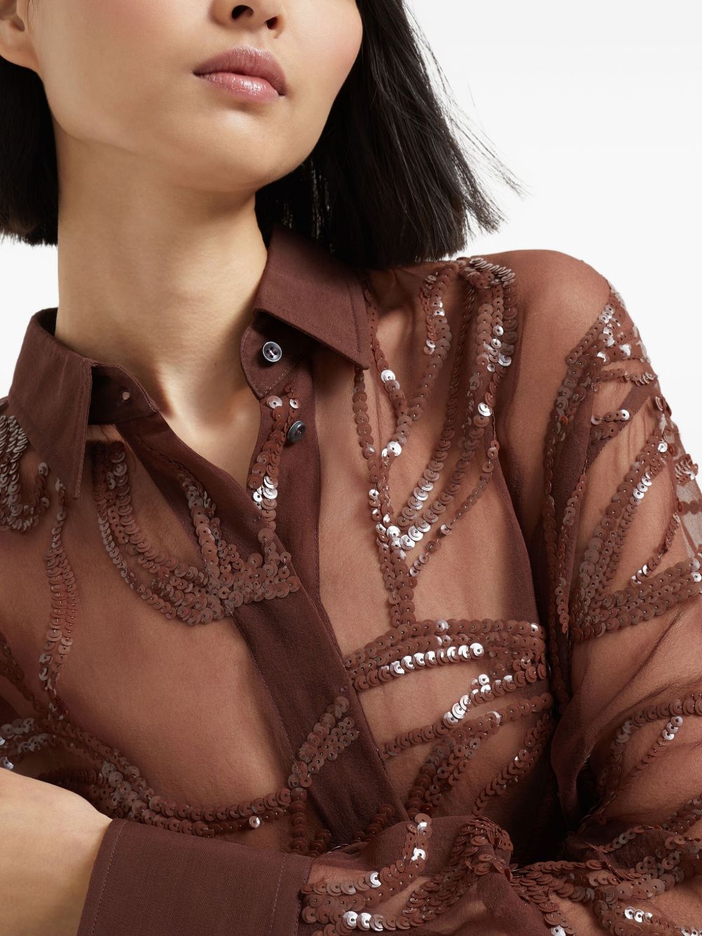 BRUNELLO CUCINELLI Elegant Silk Shirt with Sequin Embellishment for Women