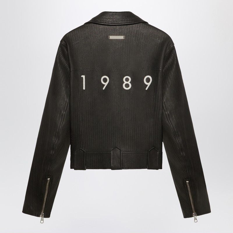 1989 STUDIO Classic Intreccio Leather Biker Jacket