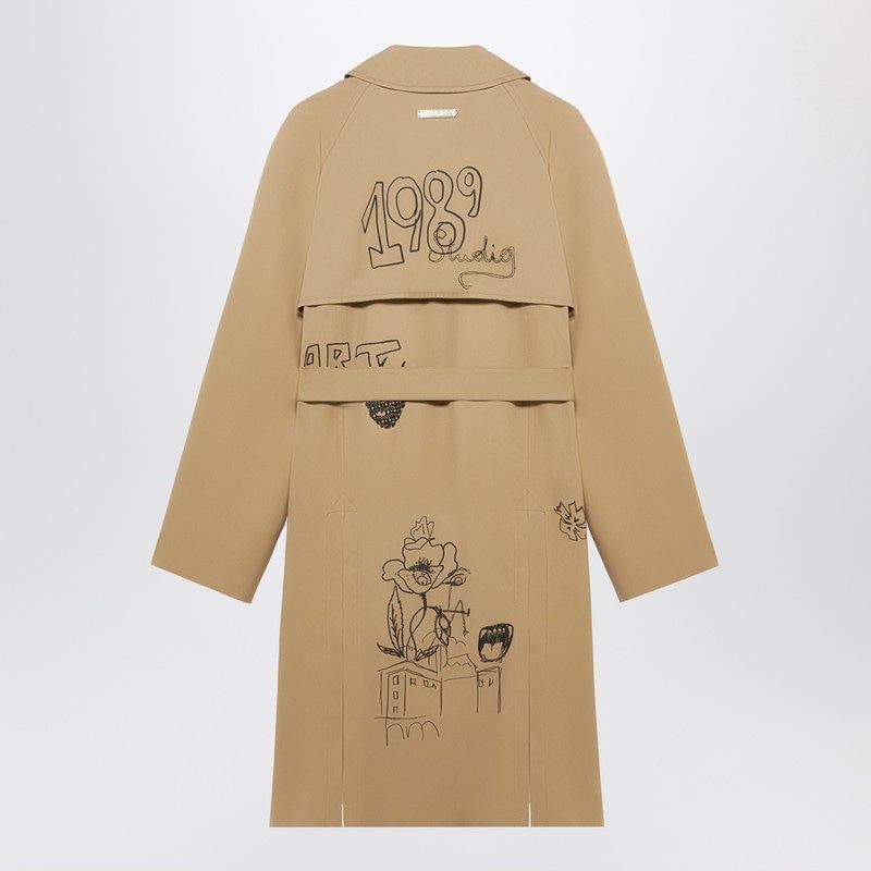 1989 STUDIO Oversized Trench with Scribble Pattern