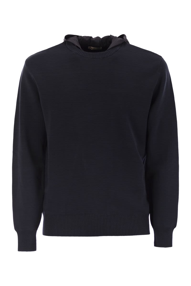 HERNO Men's Cotton Hooded Ribbed Pullover