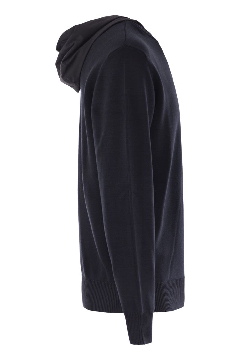 HERNO Men's Resort Double Cotton Knit and Nylon Hoodie - Regular Fit