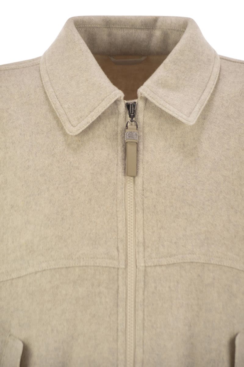 BRUNELLO CUCINELLI Double Cashmere and Wool Bomber Jacket with Shiny Zipper Pull