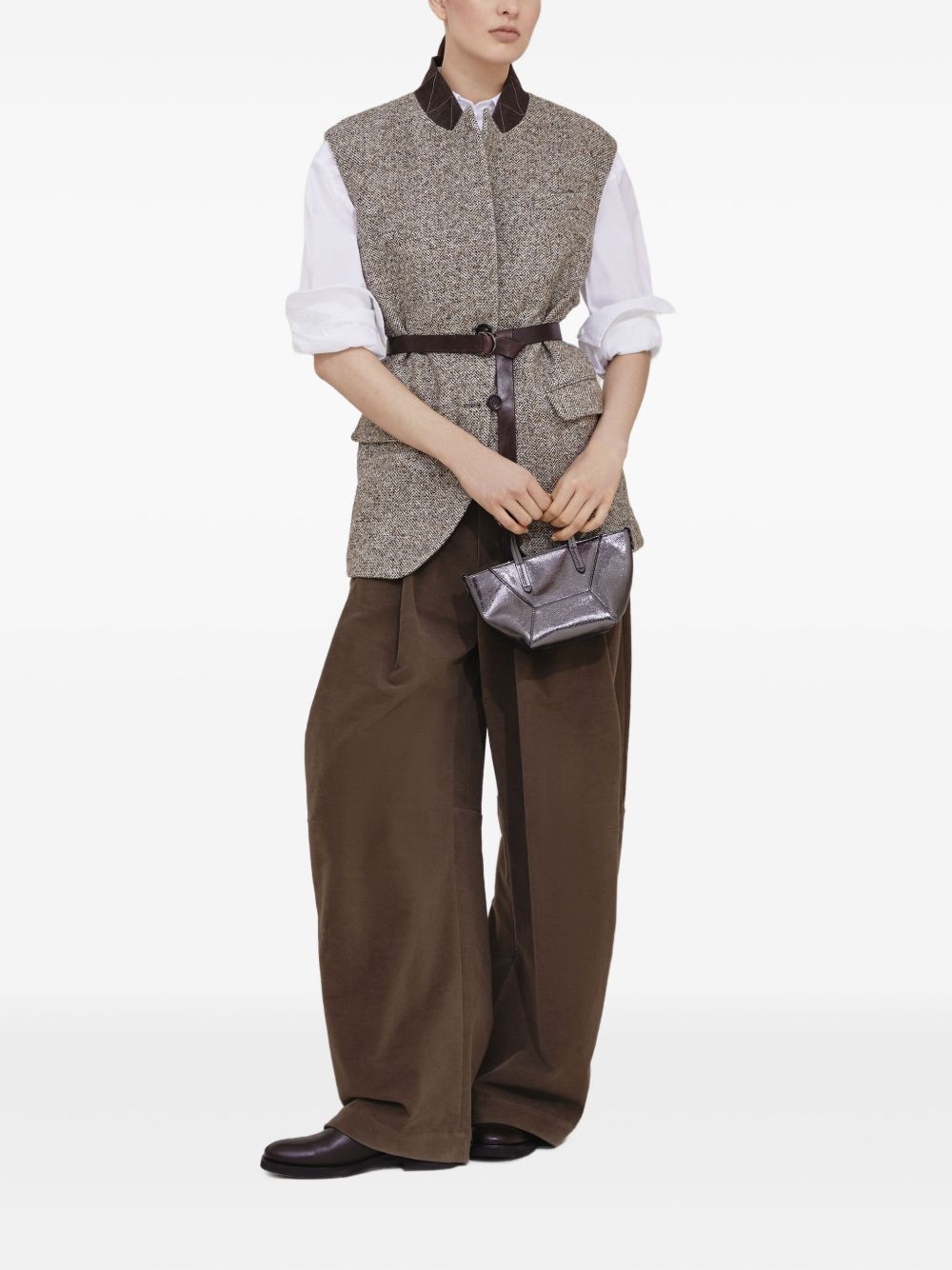 BRUNELLO CUCINELLI Herringbone Collared Sweater with Adjustable Belt - Women’s FW25