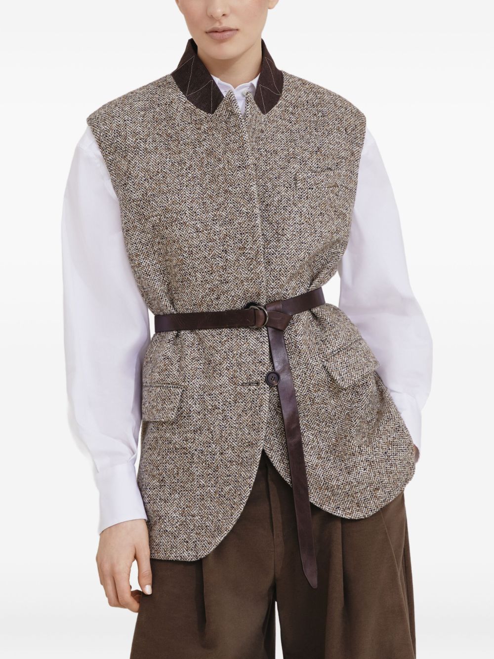 BRUNELLO CUCINELLI Herringbone Collared Sweater with Adjustable Belt - Women’s FW25