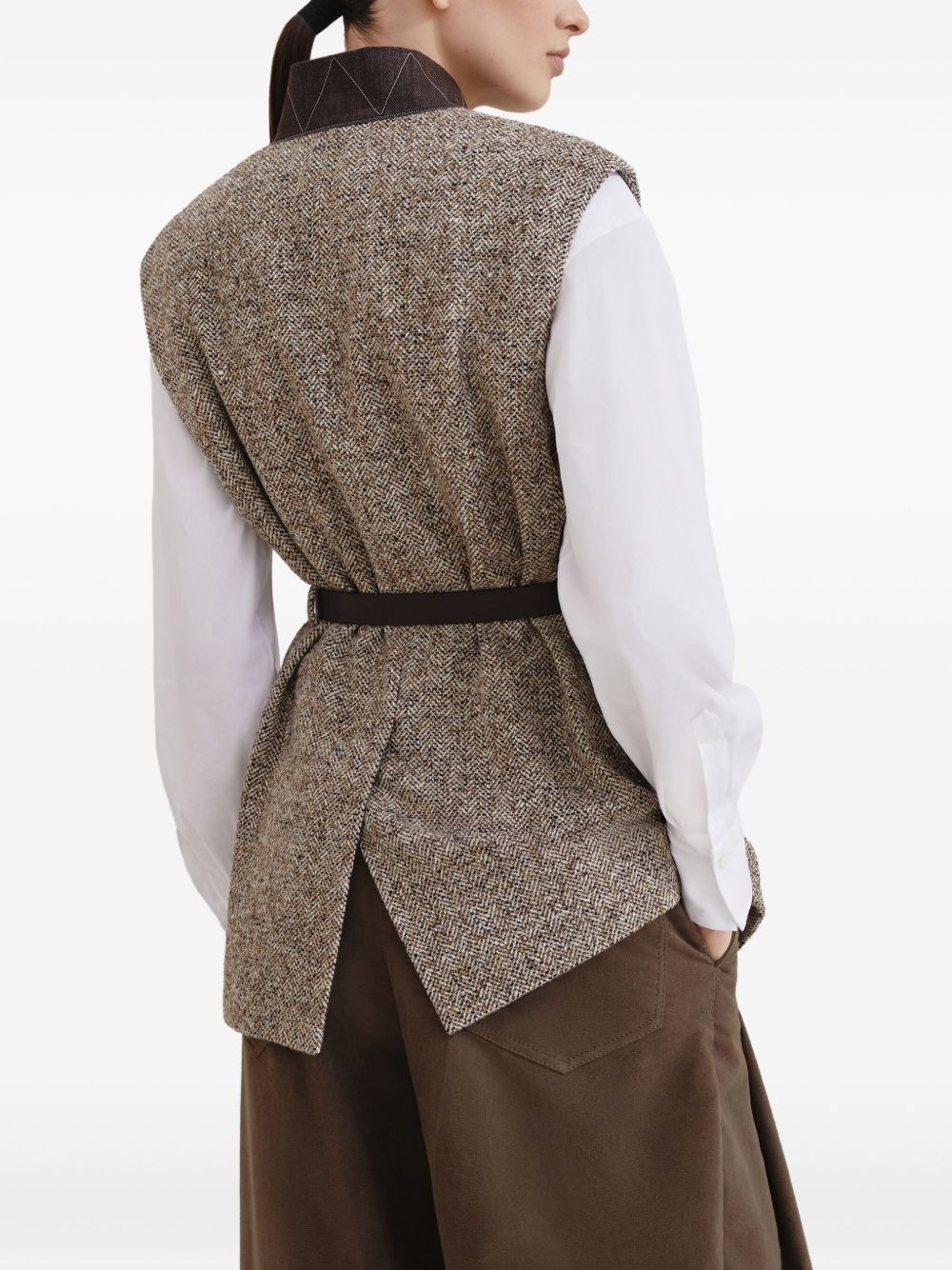 BRUNELLO CUCINELLI Herringbone Collared Sweater with Adjustable Belt - Women’s FW25