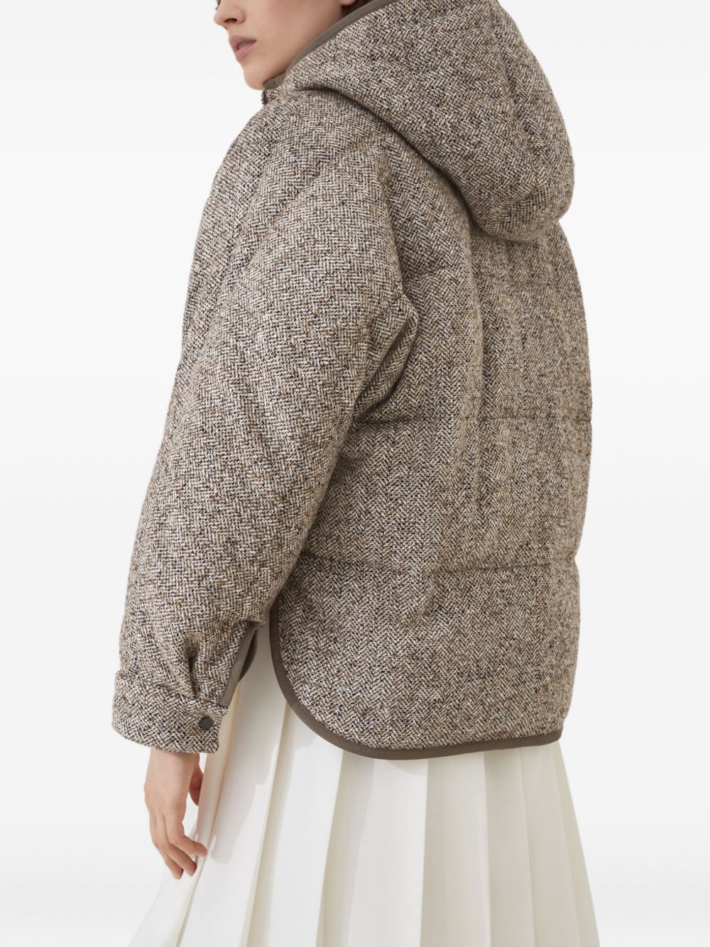 BRUNELLO CUCINELLI Reversible Virgin Wool and Silk Down Jacket with Hood