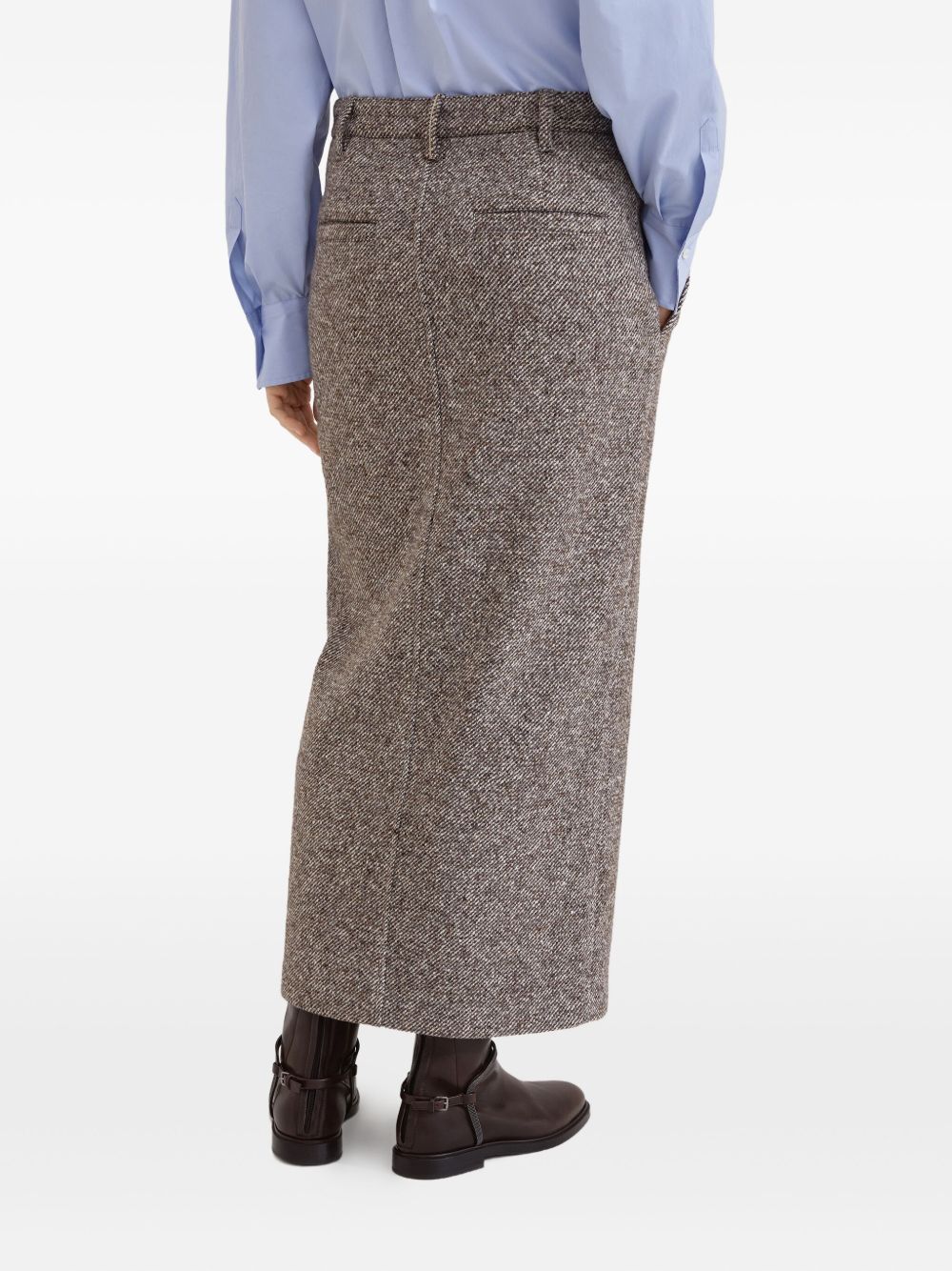 BRUNELLO CUCINELLI High Waist Wool Long Skirt with Front Split Detail