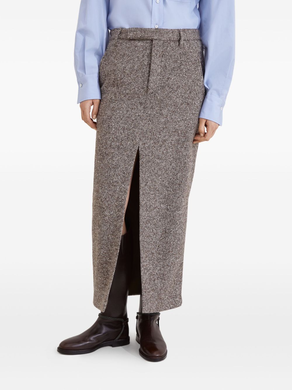 BRUNELLO CUCINELLI High Waist Wool Long Skirt with Front Split Detail