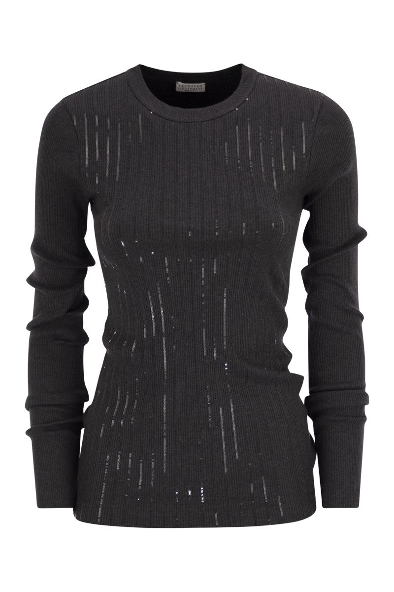 BRUNELLO CUCINELLI Embroidered Cotton T-Shirt with Dazzling Chalk Stripe for Women