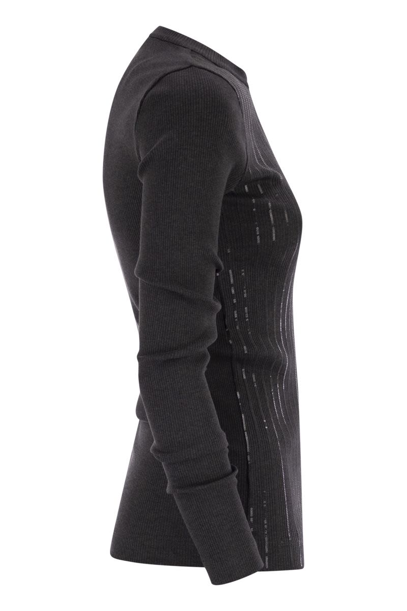 BRUNELLO CUCINELLI Embroidered Cotton T-Shirt with Dazzling Chalk Stripe for Women