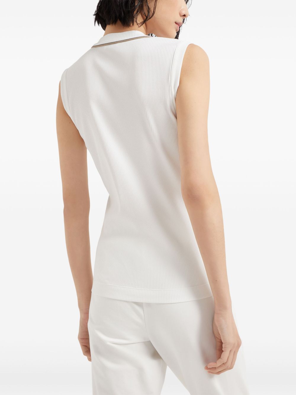 BRUNELLO CUCINELLI Sleeveless V-Neck Top with Signature Chain Detail
