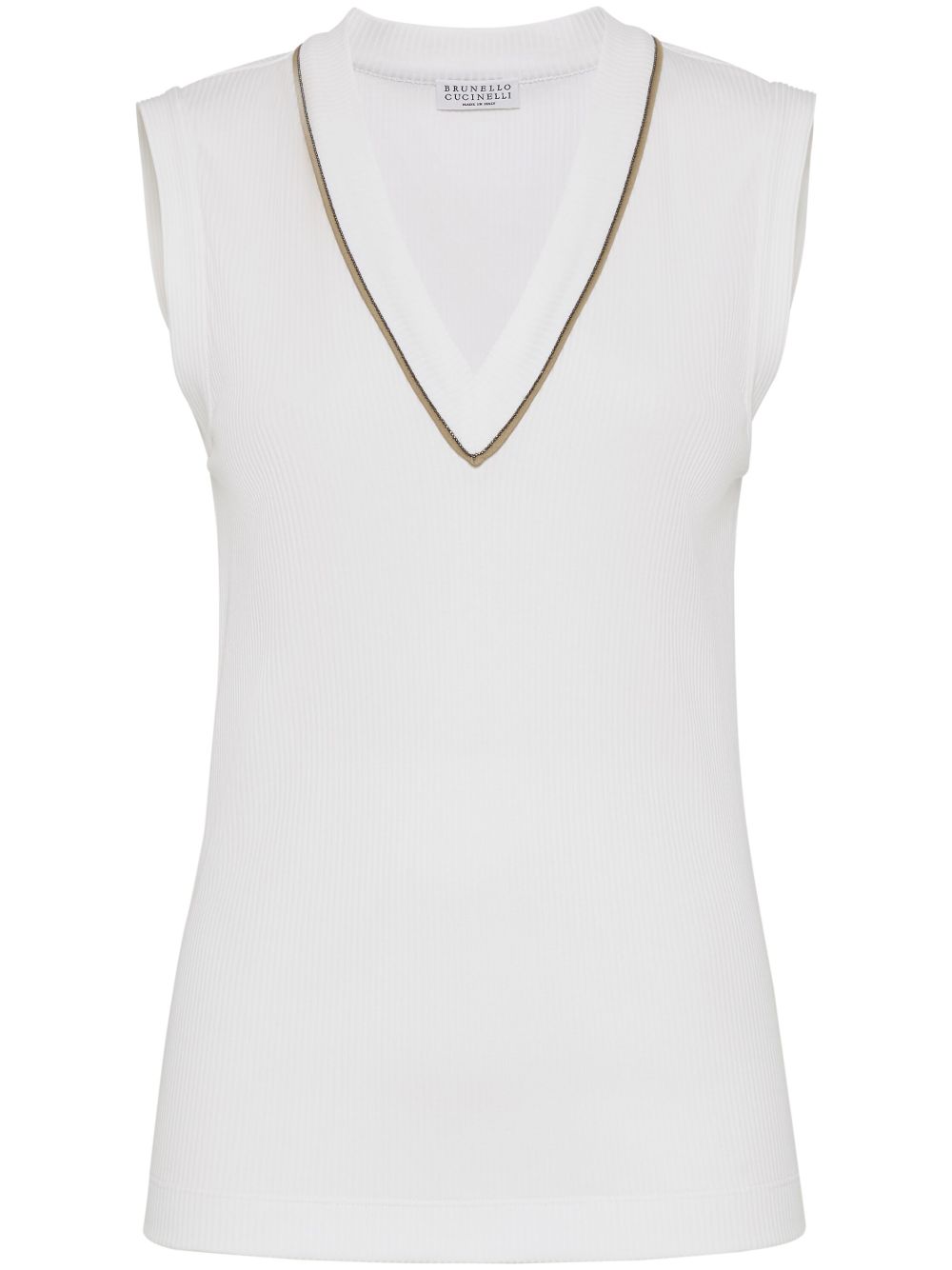 BRUNELLO CUCINELLI Sleeveless V-Neck Top with Signature Chain Detail