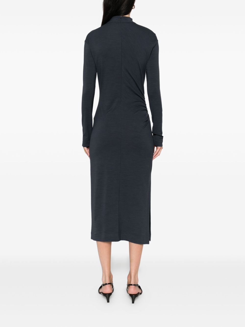 BRUNELLO CUCINELLI Wool Blend Midi Dress with High Neck and Side Slit