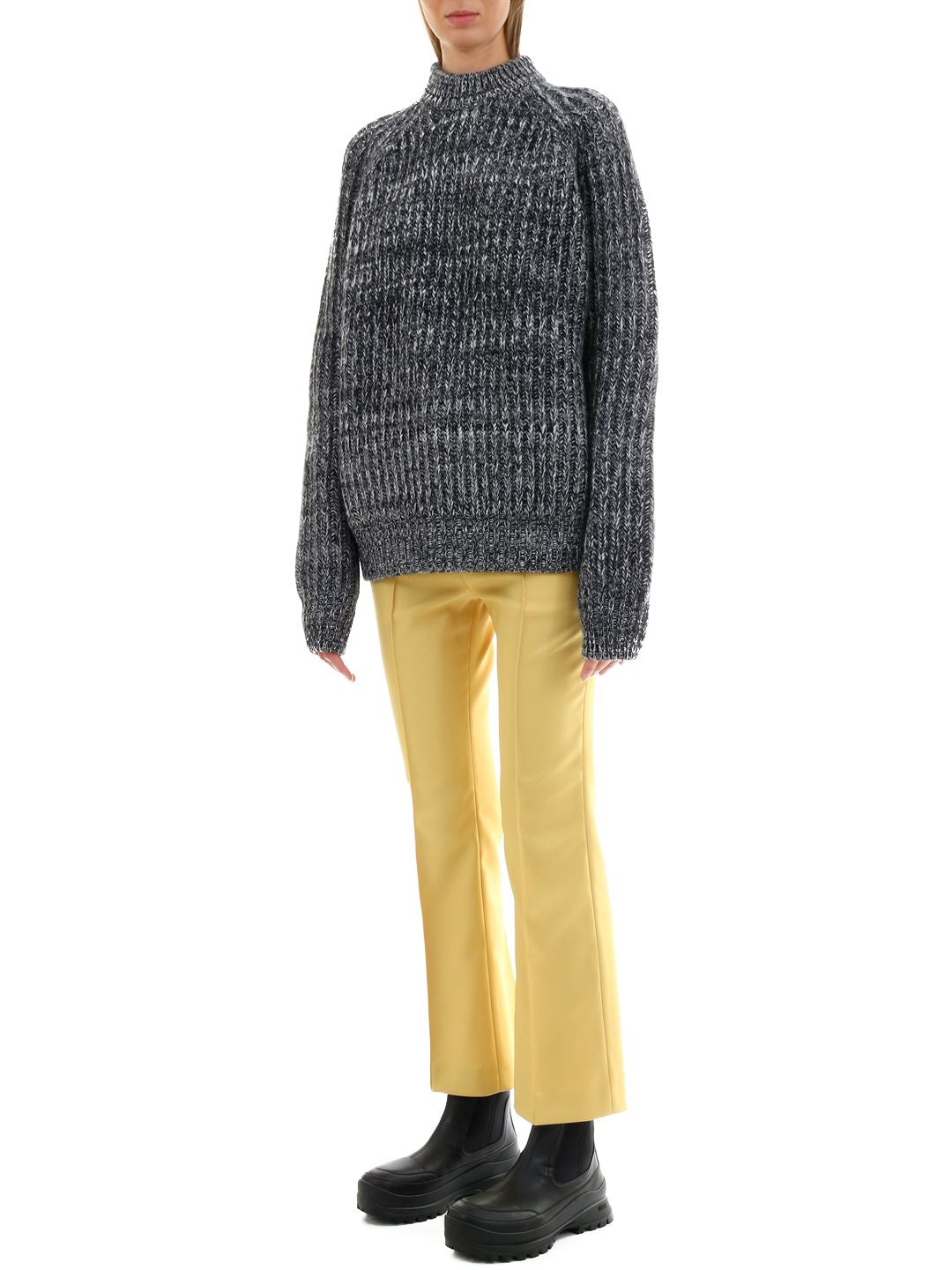 PLAN C Melange Gray Crew-Neck Pullover - Size S