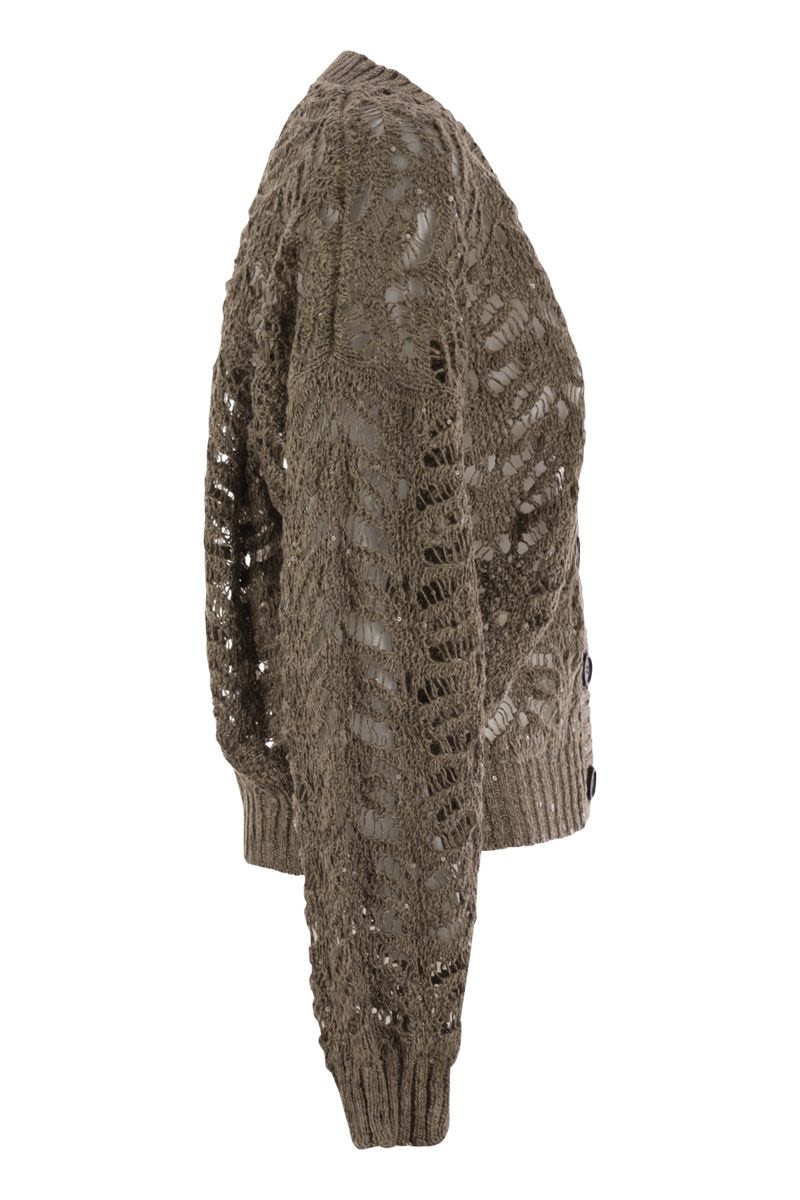 BRUNELLO CUCINELLI Foliage Lace Cardigan in Linen and Silk for Women