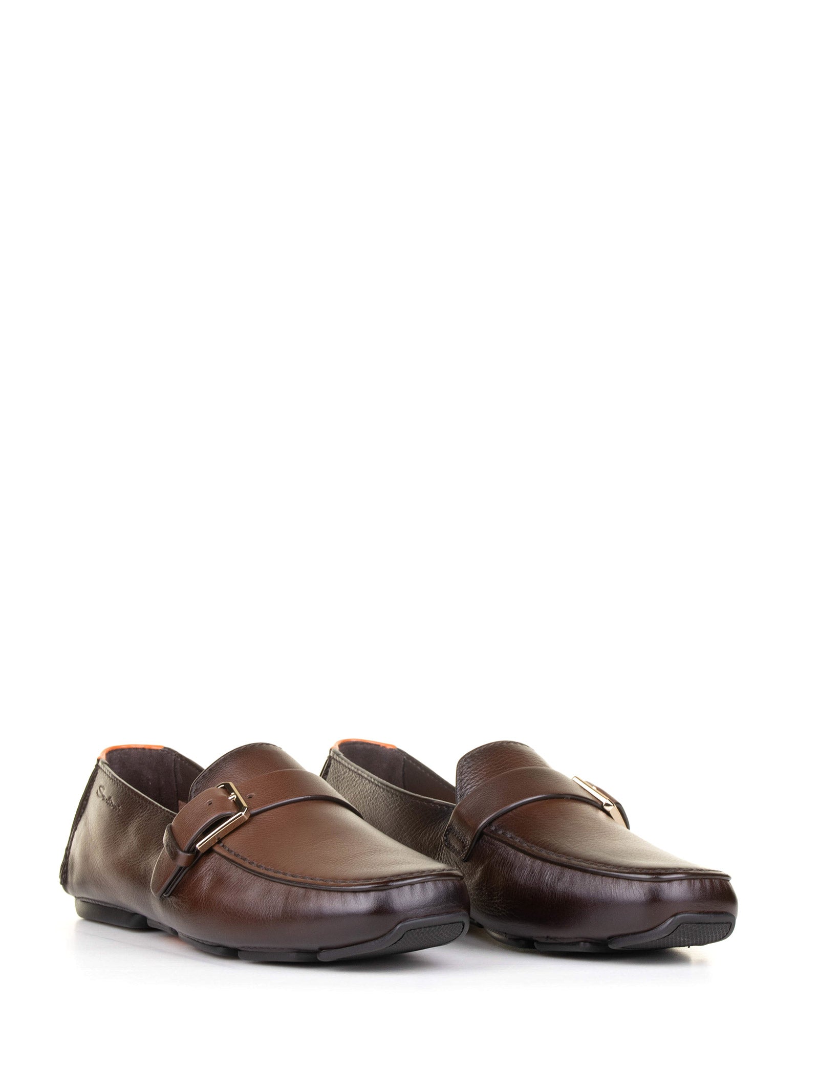 SANTONI Leather Moccasin with Buckle for Men