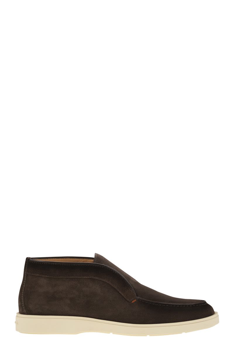 SANTONI Men's Suede Desert Boot with Rubber Sole - 3 cm Height