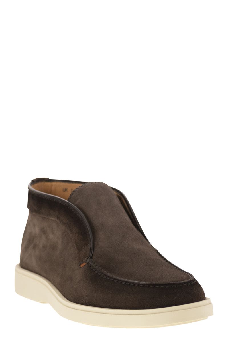 SANTONI Men's Suede Desert Boot with Rubber Sole - 3 cm Height