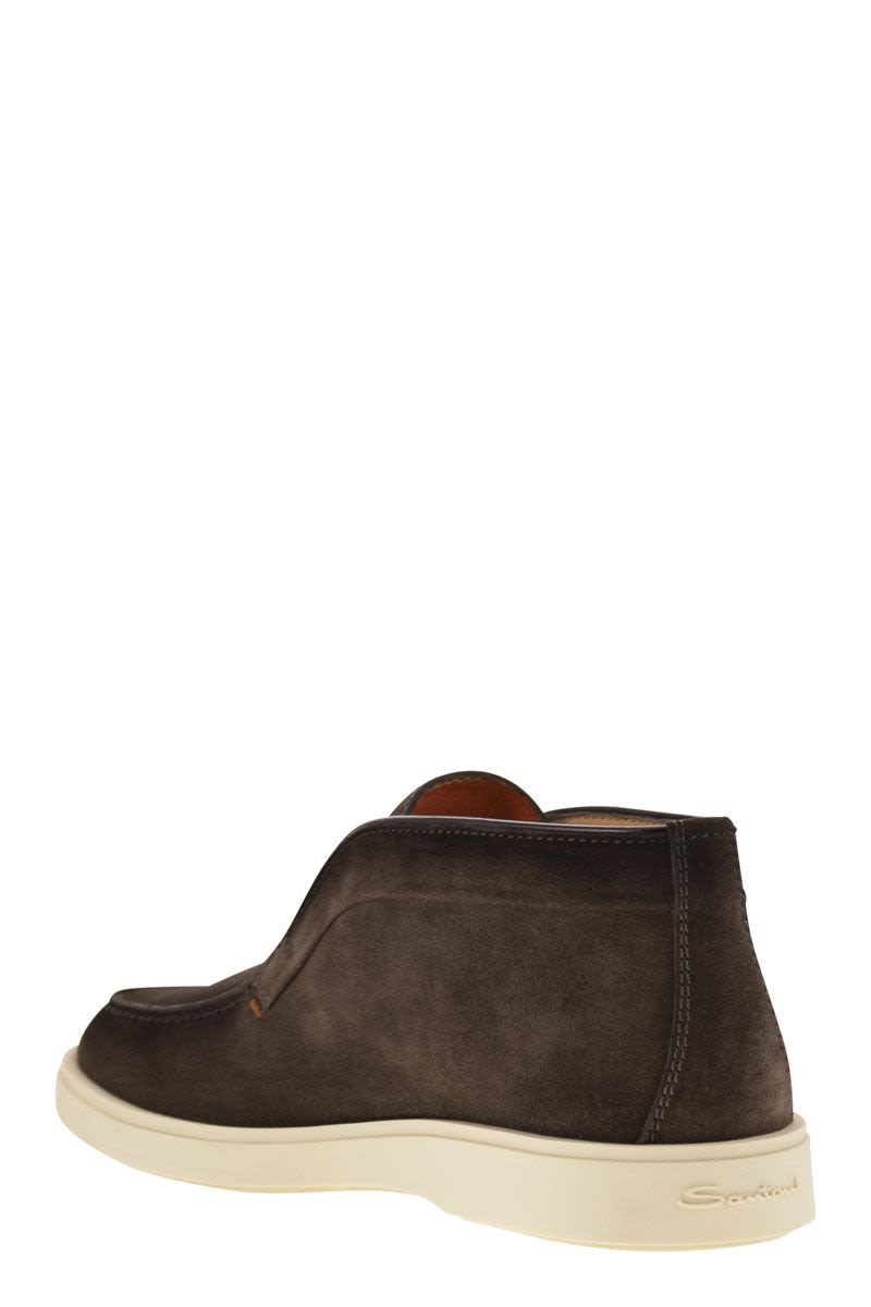 SANTONI Men's Suede Desert Boot with Rubber Sole - 3 cm Height