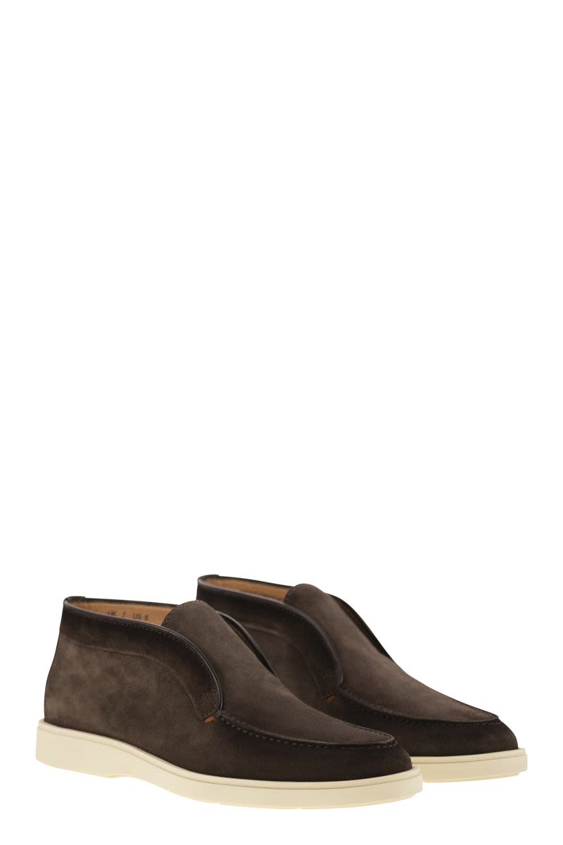 SANTONI Men's Suede Desert Boot with Rubber Sole - 3 cm Height