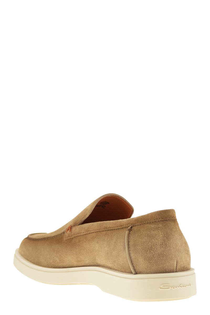 SANTONI Suede Moccasin with Classic Line and Comfortable Sole